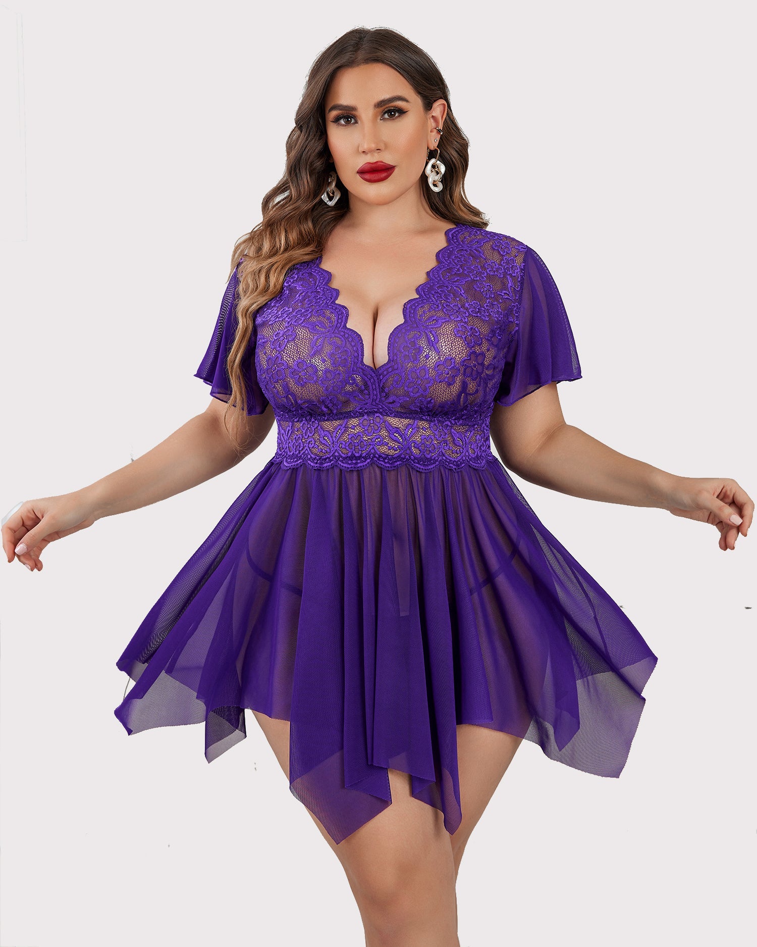 Plus Size Babydoll Floral Lace Lingeries-lovelira