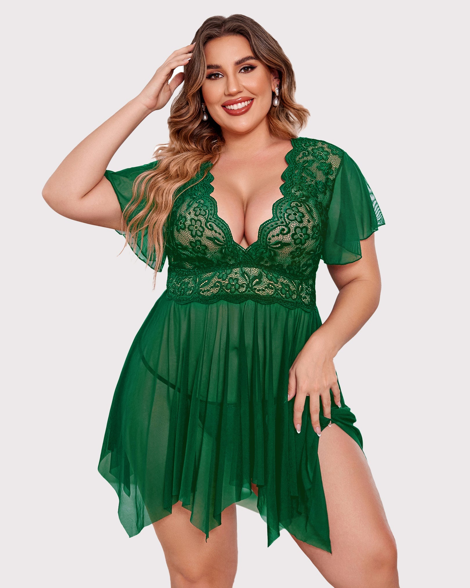 Plus Size Babydoll Floral Lace Lingeries-lovelira