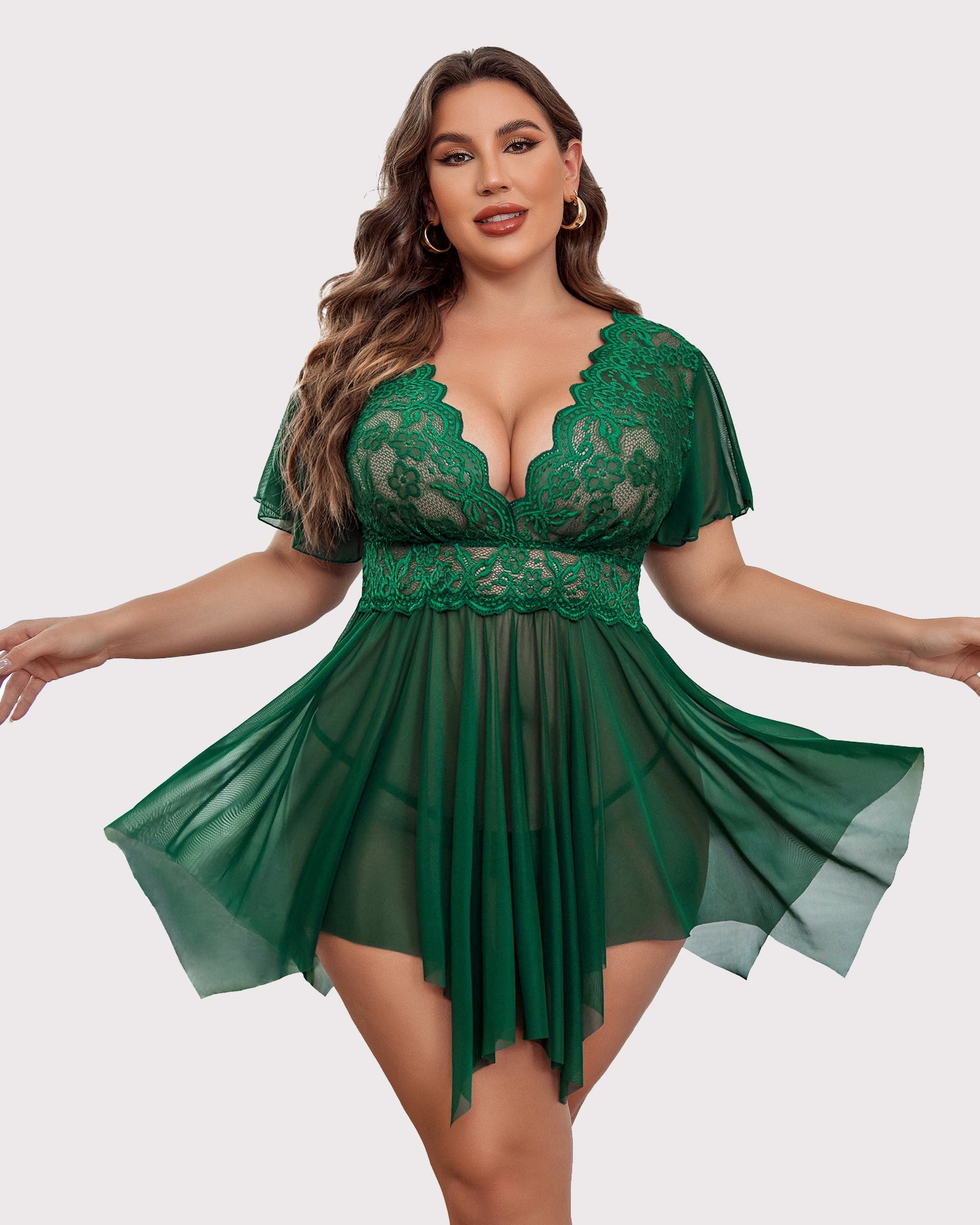 Plus Size Babydoll Floral Lace Lingeries-lovelira