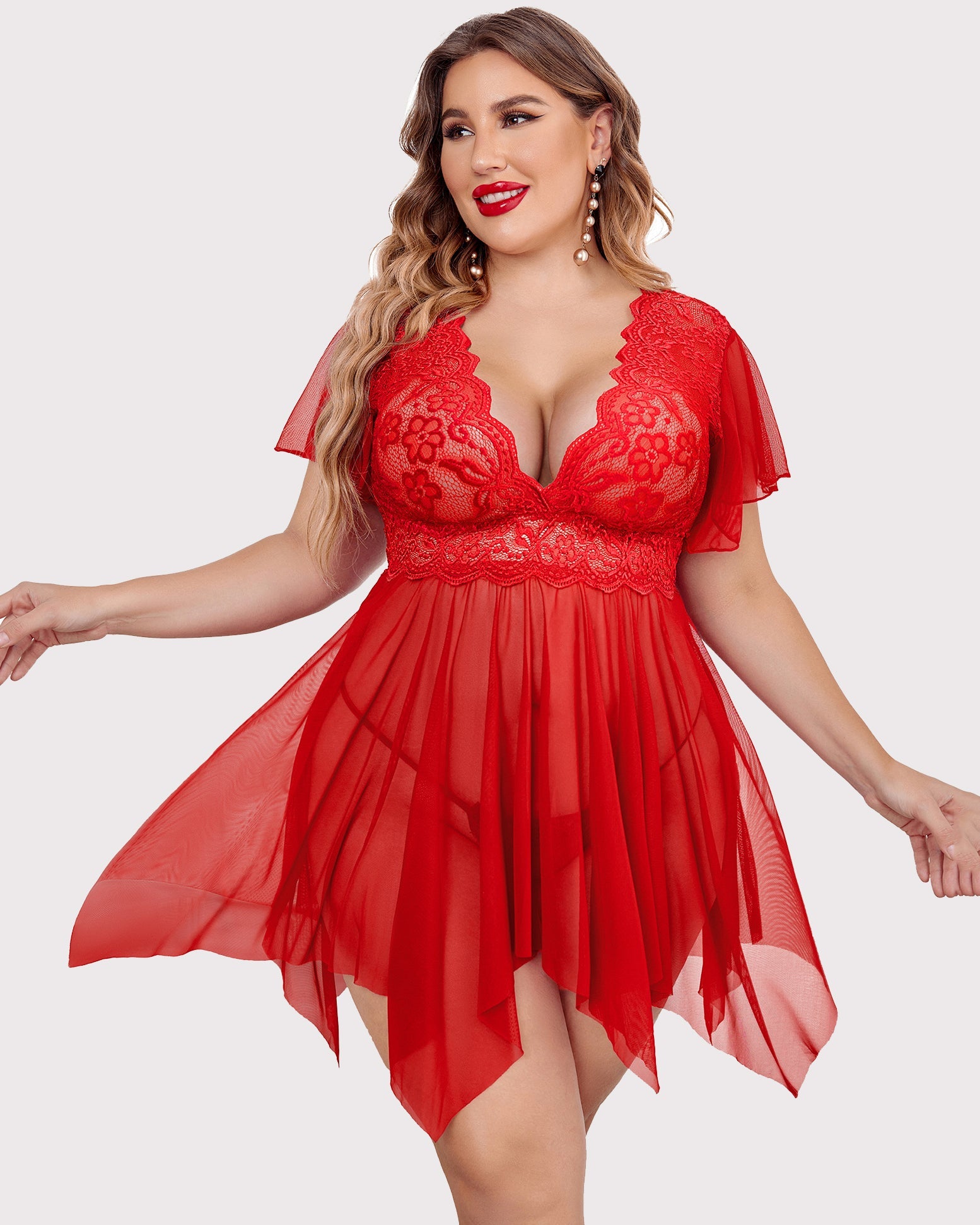 Plus Size Babydoll Floral Lace Lingeries-lovelira