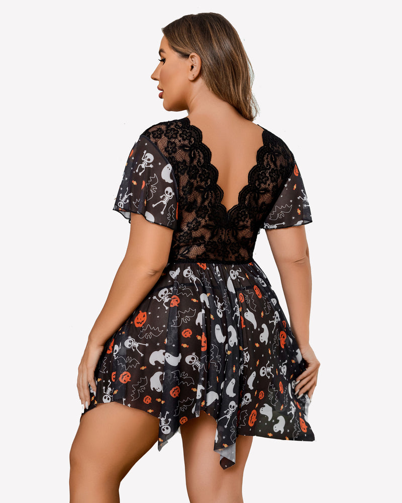 Plus Size Babydoll Floral Lace Lingeries-lovelira