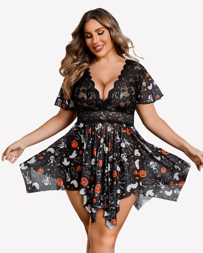 Plus Size Babydoll Floral Lace Lingeries-lovelira