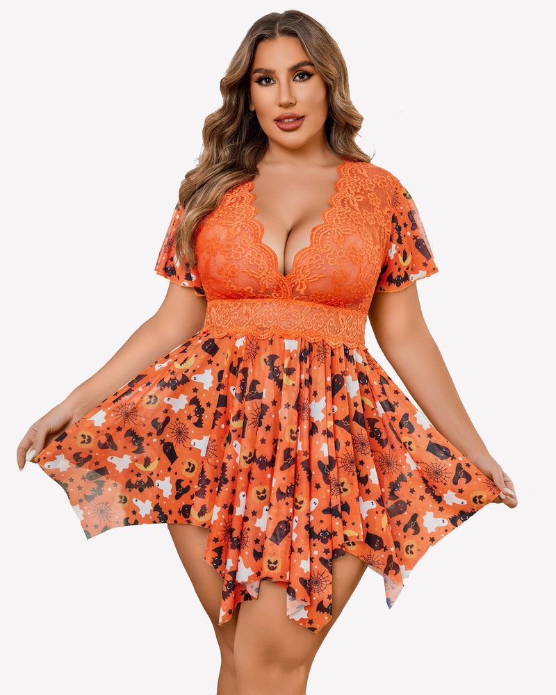 Plus Size Babydoll Floral Lace Lingeries-lovelira