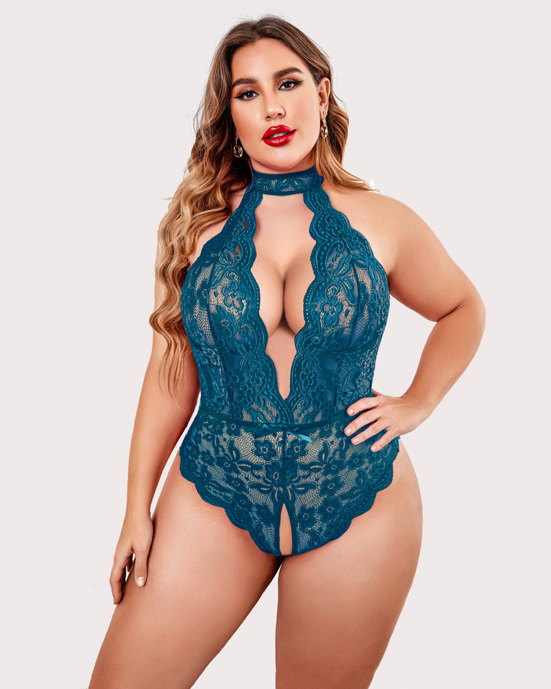 Plus Size Lace Halter Teddy-lovelira