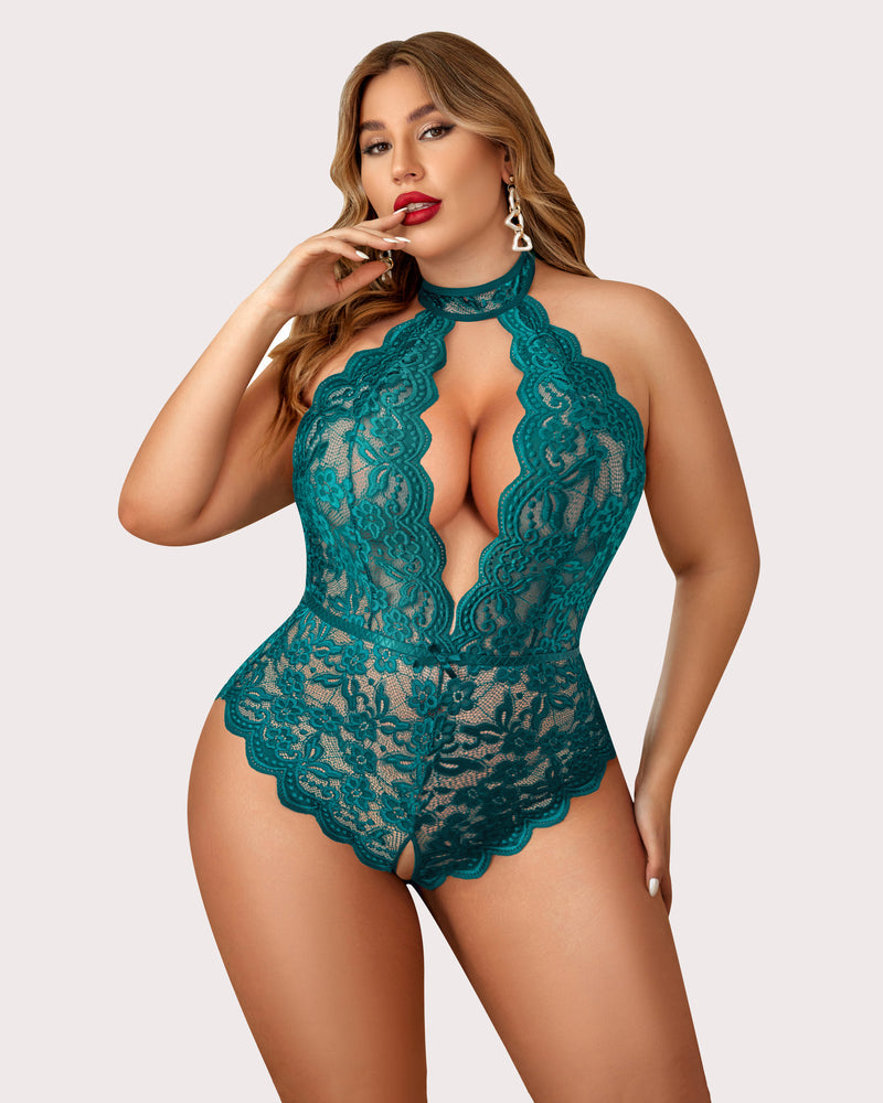 Gorgeous Plus Size Lace Print Bodysuit-lovelira