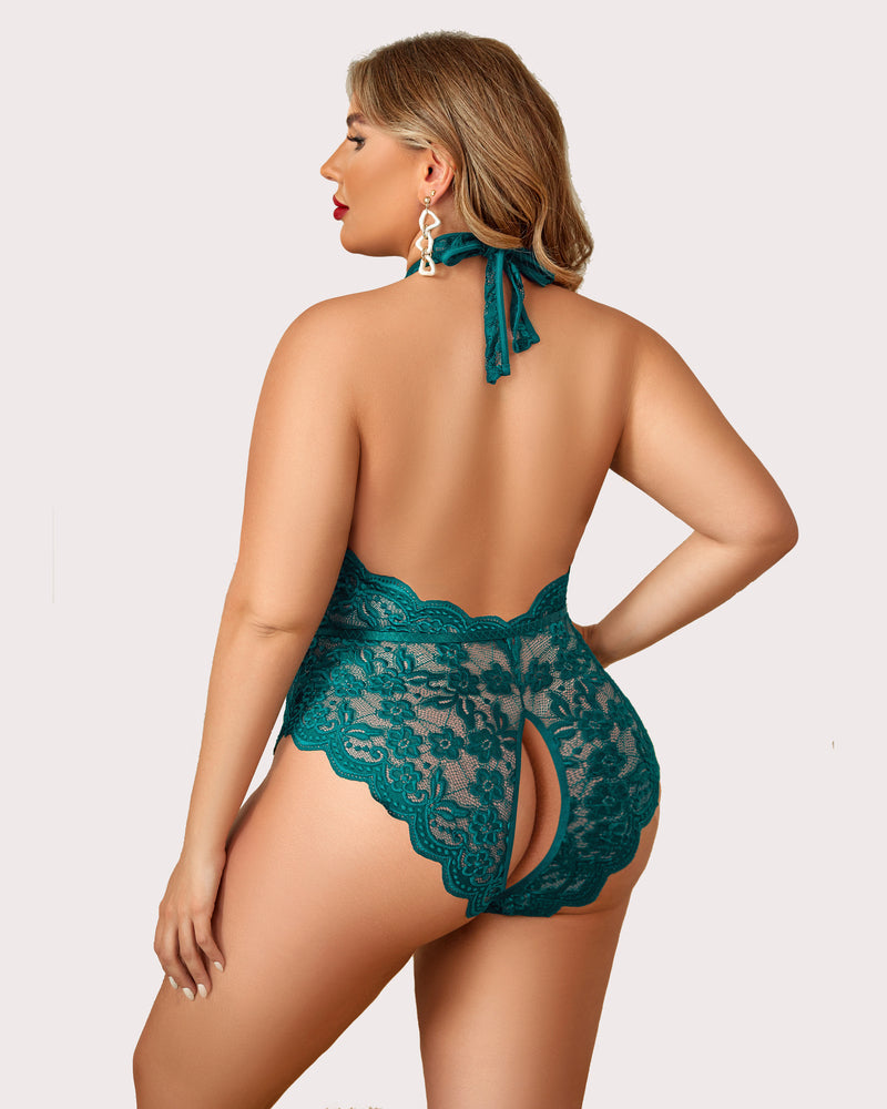 Gorgeous Plus Size Lace Print Bodysuit-lovelira