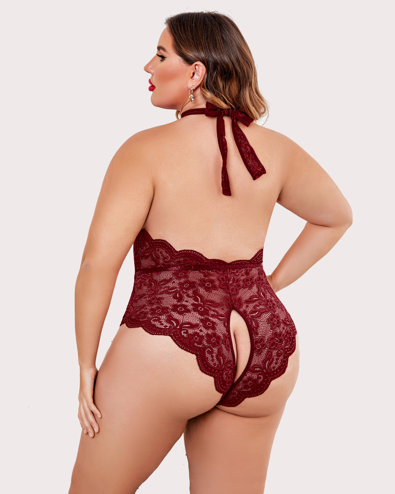 Plus Size Lace Halter Teddy-lovelira