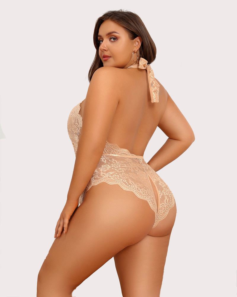 Gorgeous Plus Size Lace Print Bodysuit-lovelira