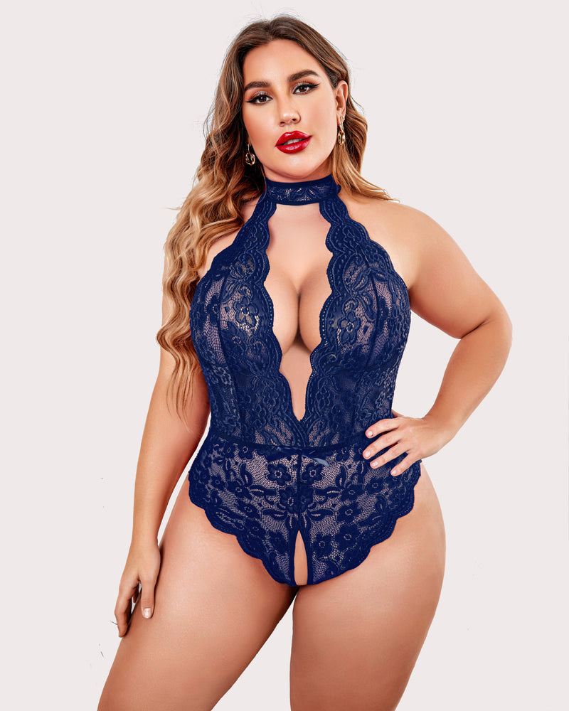 Gorgeous Plus Size Lace Print Bodysuit-lovelira