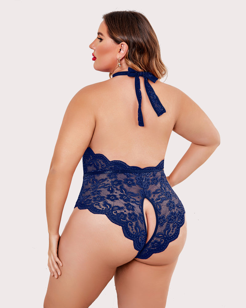 Plus Size Lace Halter Teddy-lovelira