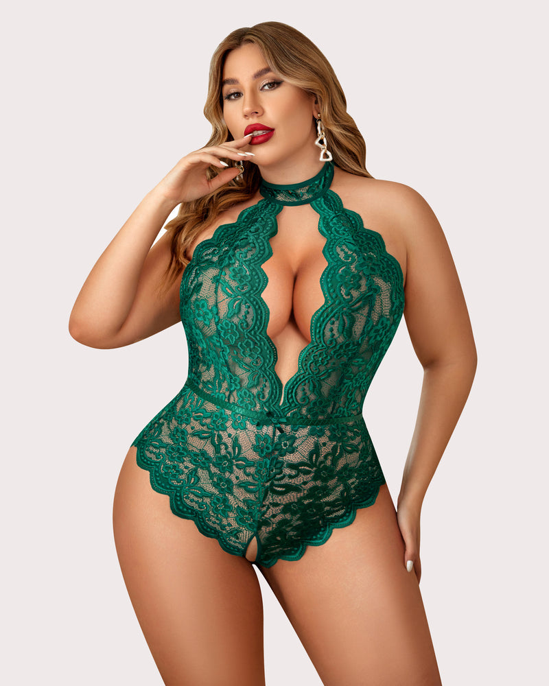 Plus Size Lace Halter Teddy-lovelira