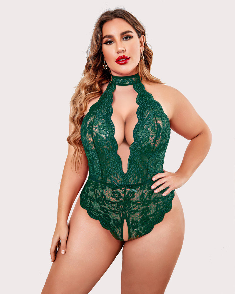 Gorgeous Plus Size Lace Print Bodysuit-lovelira