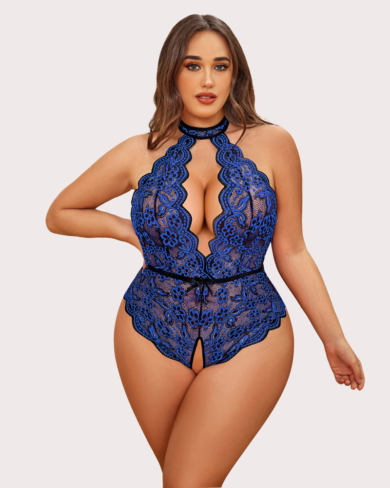 Gorgeous Plus Size Lace Print Bodysuit-lovelira