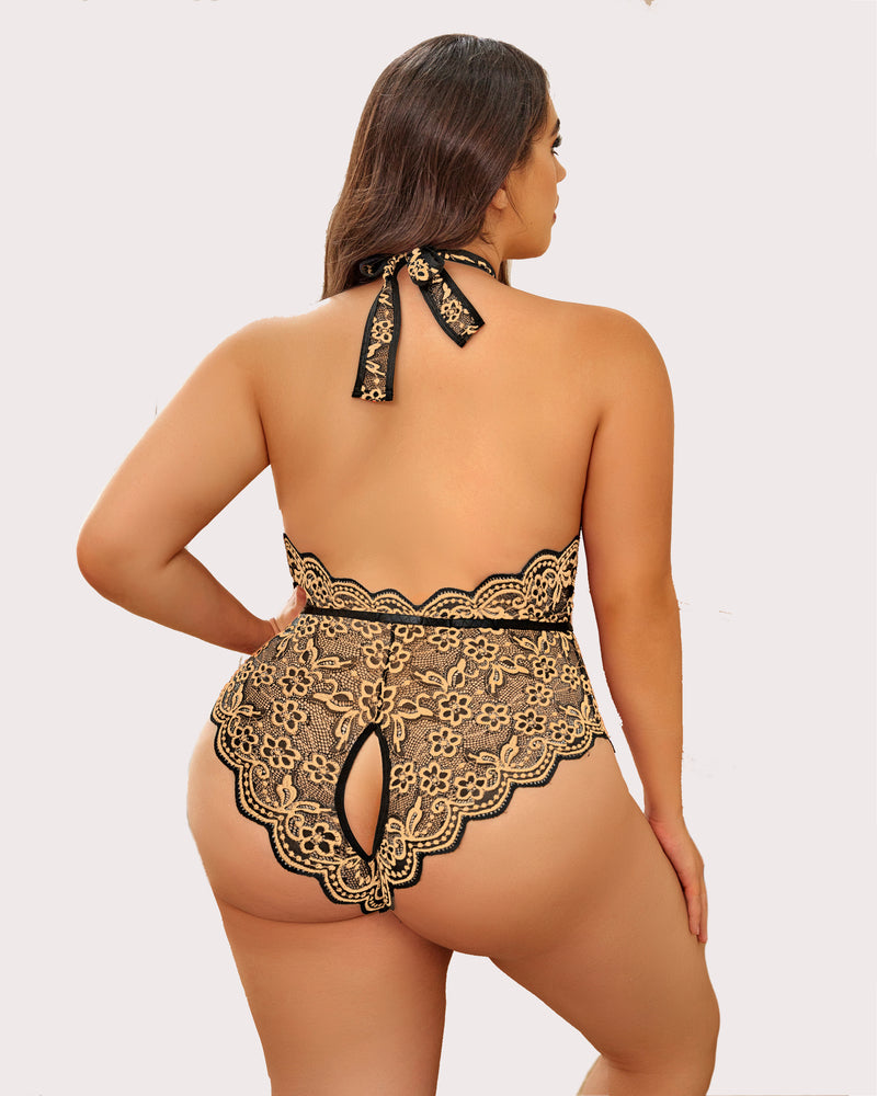 Gorgeous Plus Size Lace Print Bodysuit-lovelira