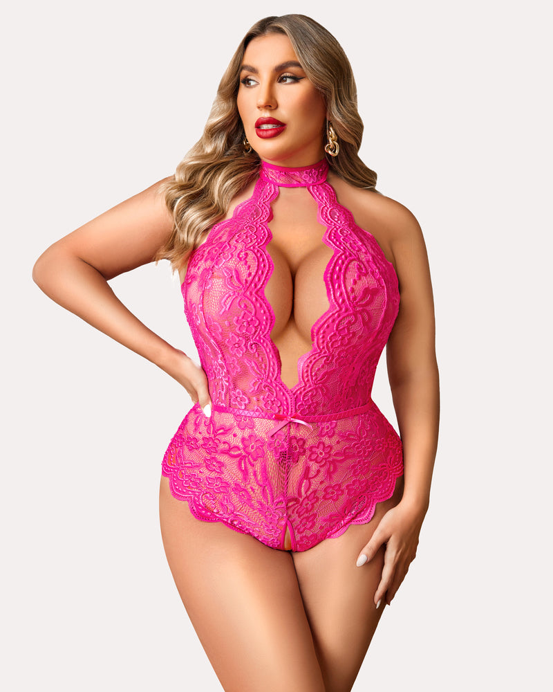 Plus Size Lace Halter Teddy-lovelira