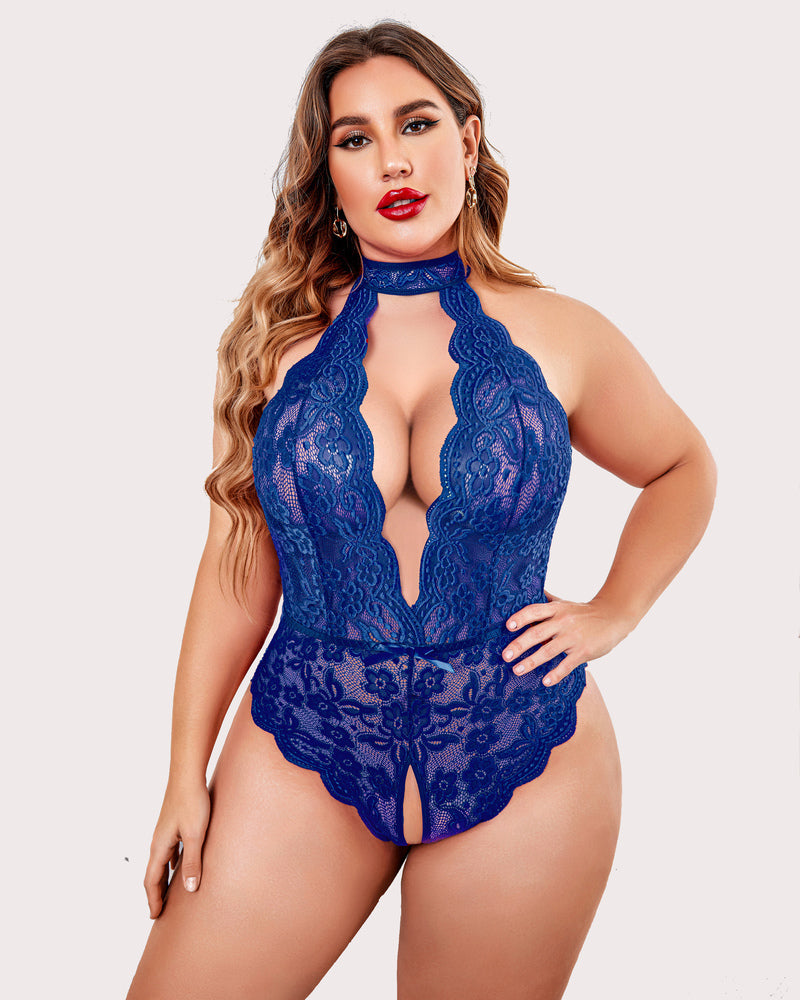 Gorgeous Plus Size Lace Print Bodysuit-lovelira