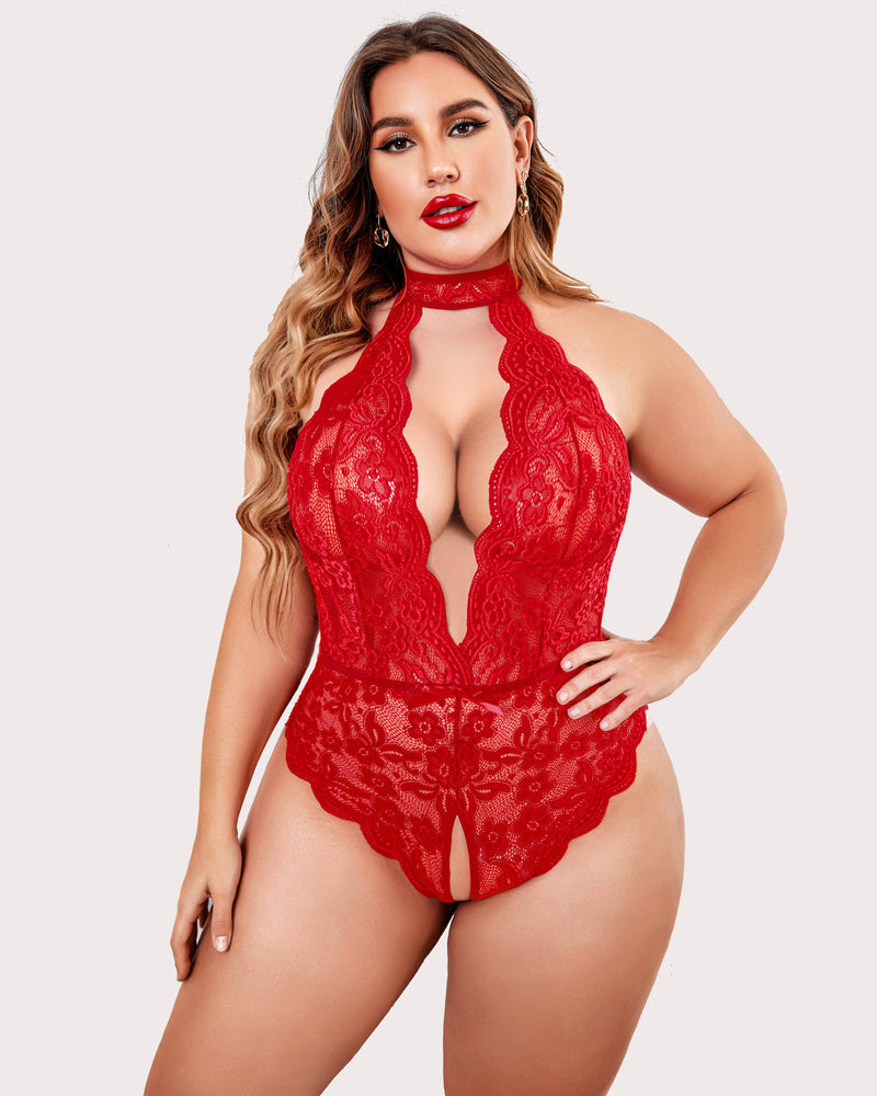 Plus Size Lace Halter Teddy-lovelira