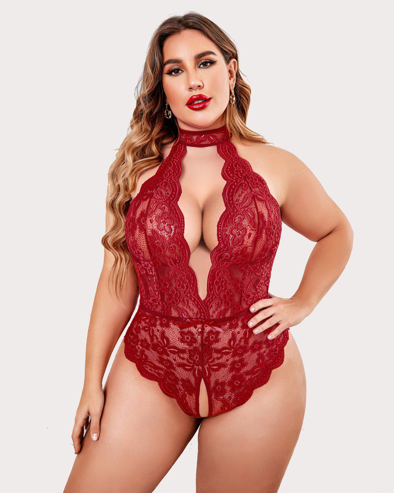 Plus Size Lace Halter Teddy-lovelira