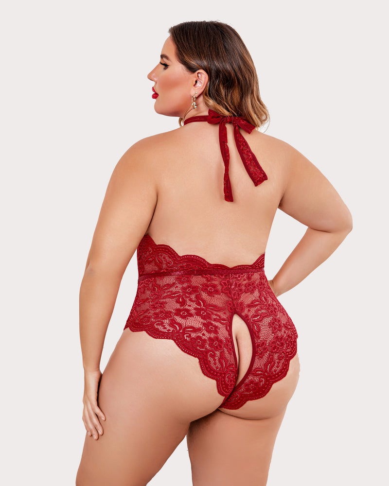 Gorgeous Plus Size Lace Print Bodysuit-lovelira