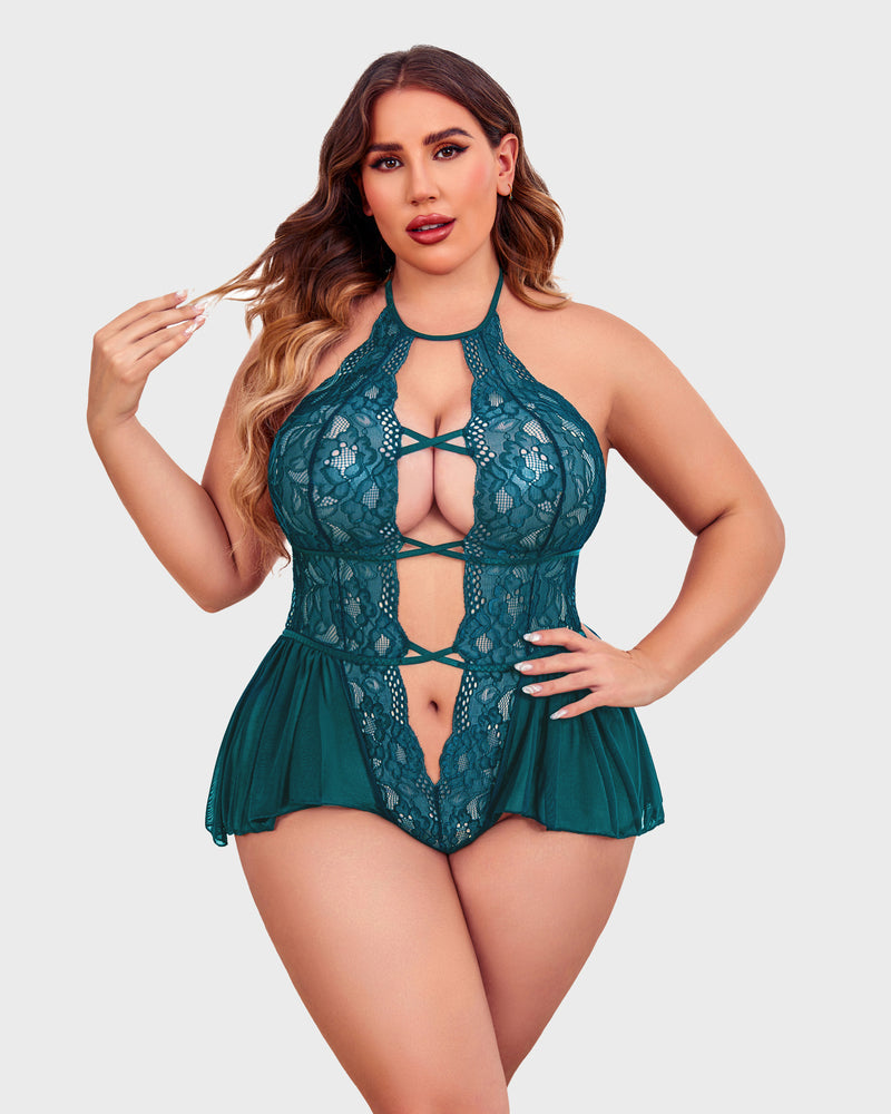 Plus Size Deep V Lace Bodysuit Teddy-lovelira