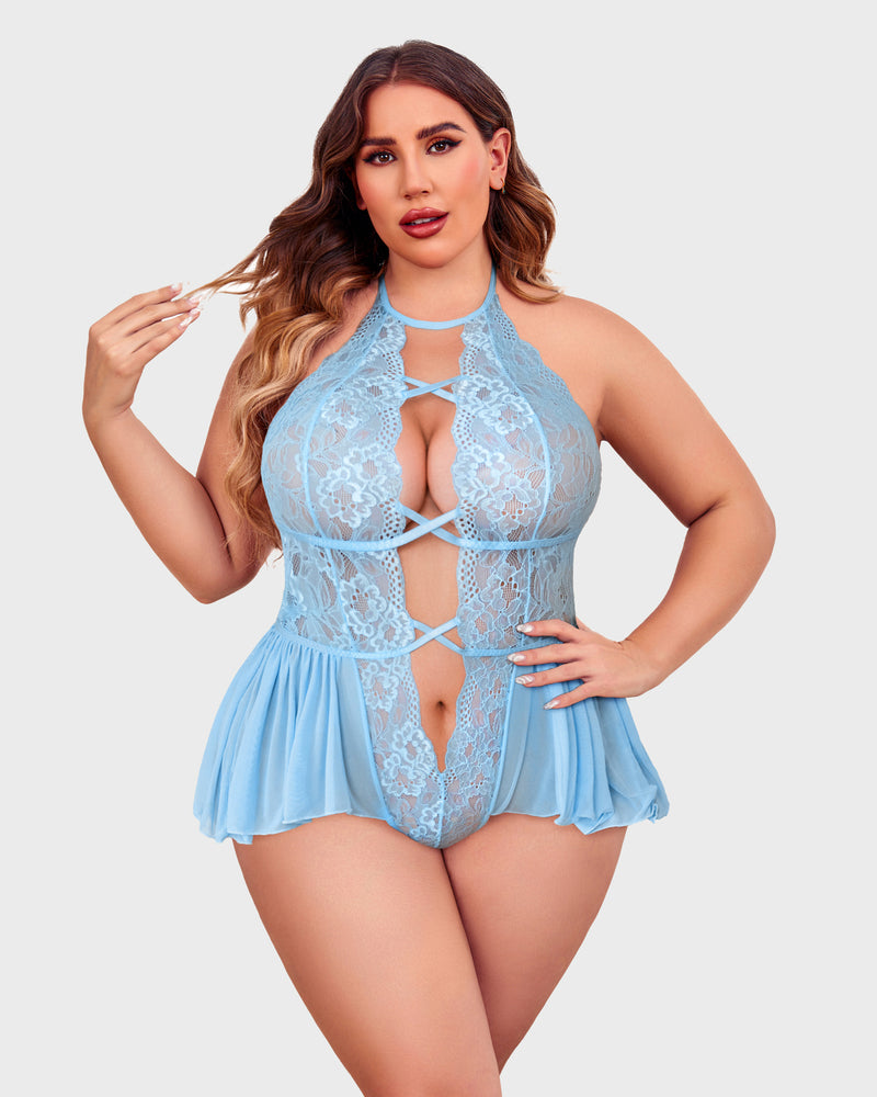 Plus Size Deep V Lace Bodysuit Teddy-lovelira