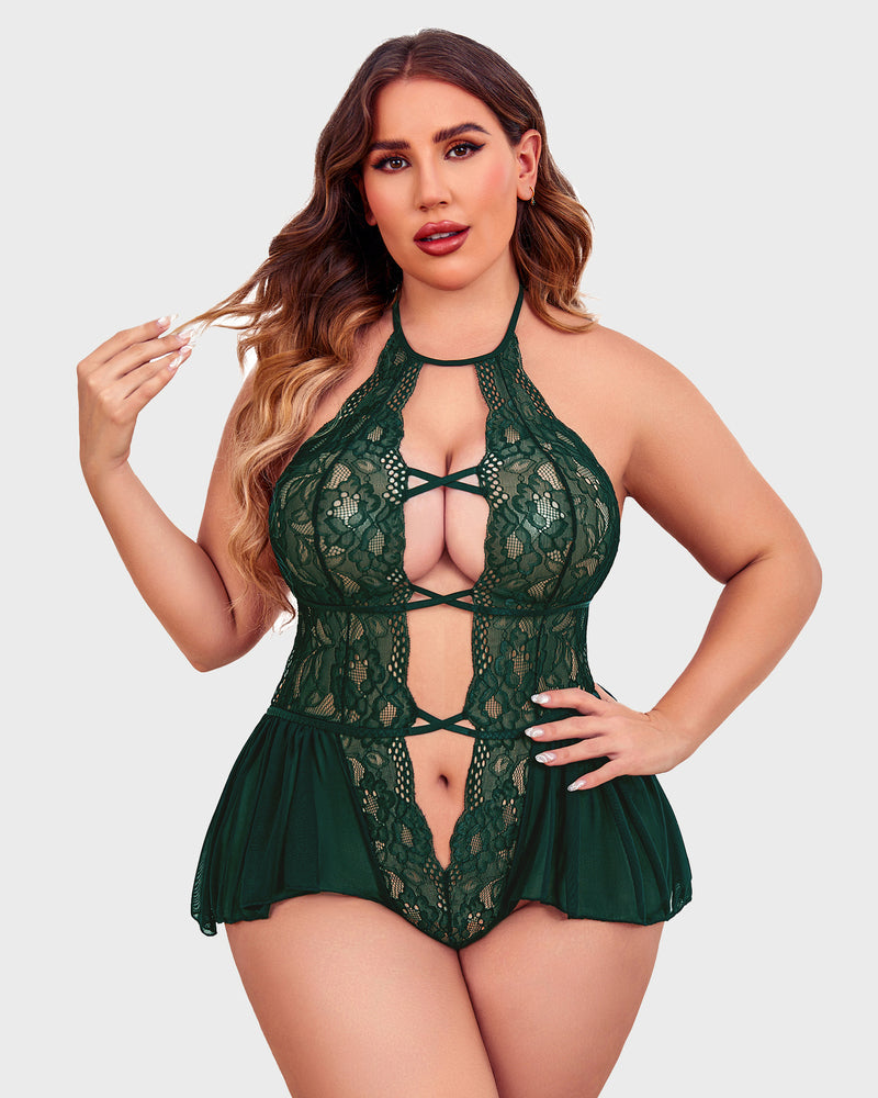Plus Size Deep V Lace Bodysuit Teddy-lovelira