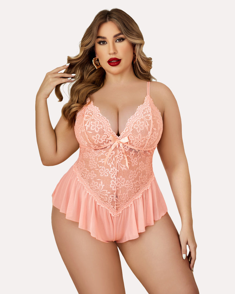 Plus Size Bodysuit Lace Teddy One Piece-lovelira