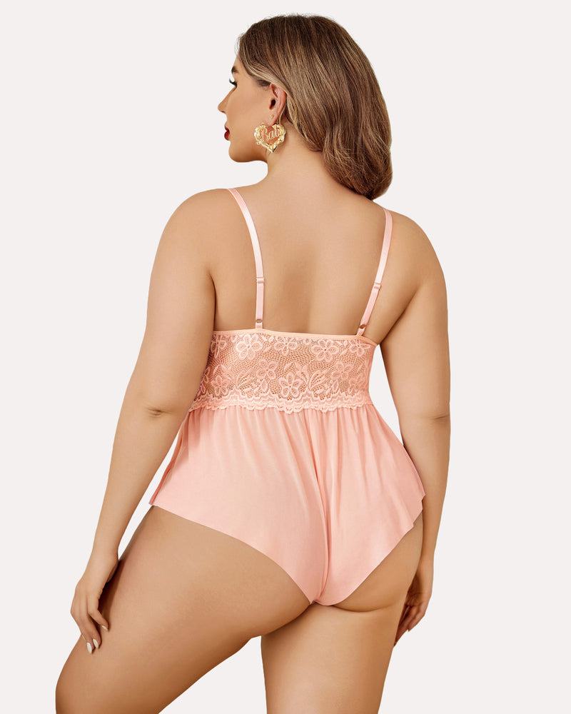 Plus Size Bodysuit Lace Teddy One Piece-lovelira