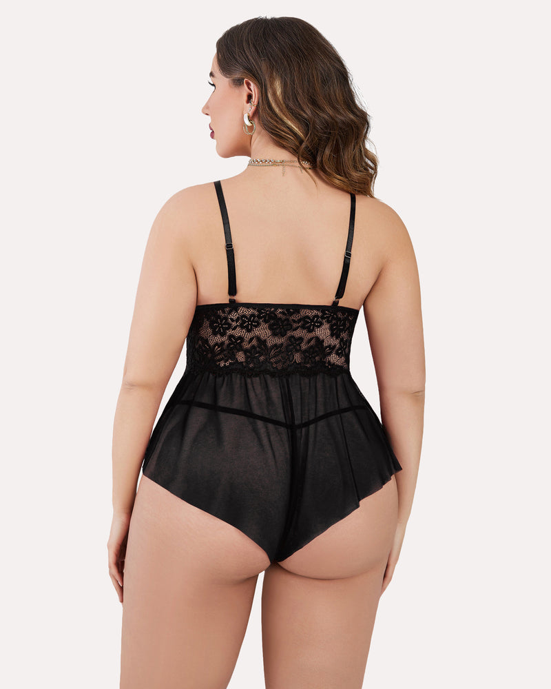Plus Size Bodysuit Lace Teddy One Piece-lovelira