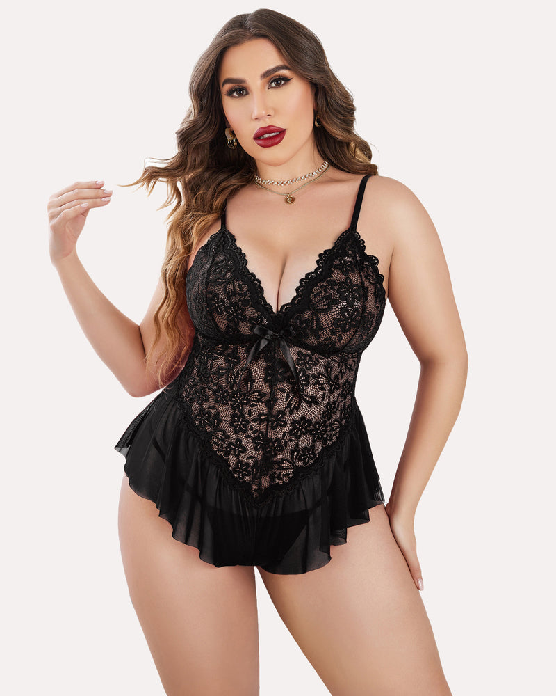 Plus Size Bodysuit Lace Teddy One Piece-lovelira