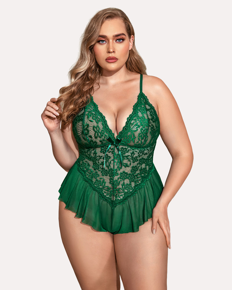 Plus Size Bodysuit Lace Teddy One Piece-lovelira