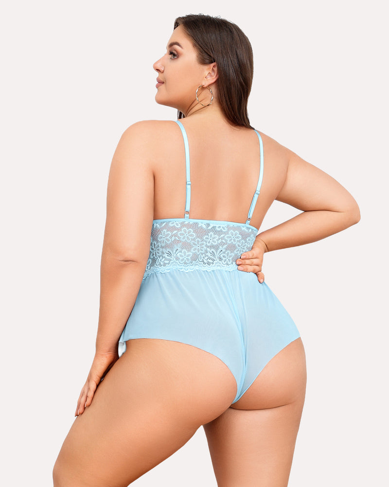 Plus Size Bodysuit Lace Teddy One Piece-lovelira