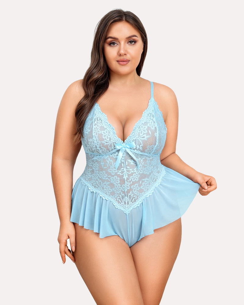 Plus Size Bodysuit Lace Teddy One Piece-lovelira