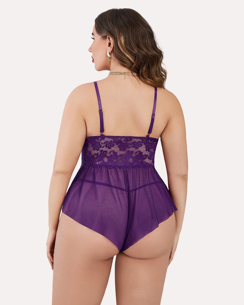 Plus Size Bodysuit Lace Teddy One Piece-lovelira