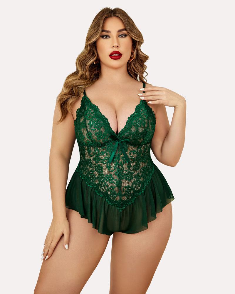 Plus Size Bodysuit Lace Teddy One Piece-lovelira