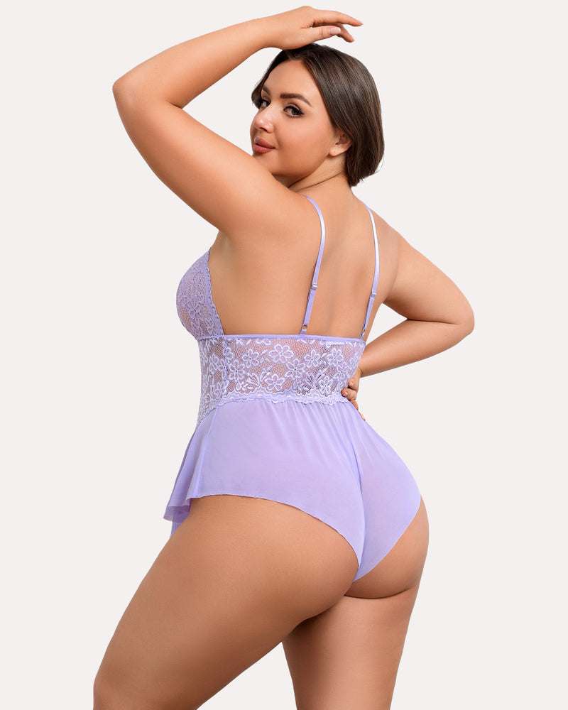 Plus Size Bodysuit Lace Teddy One Piece-lovelira