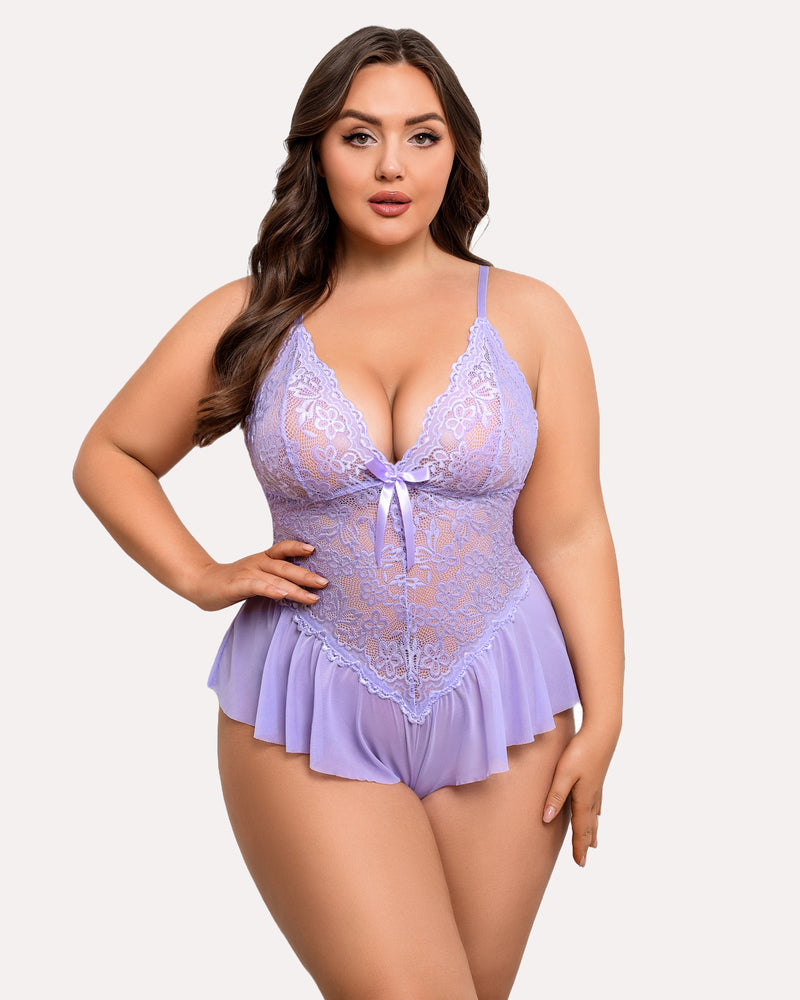 Plus Size Bodysuit Lace Teddy One Piece-lovelira
