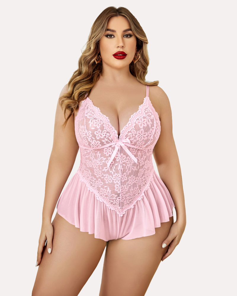 Plus Size Bodysuit Lace Teddy One Piece-lovelira