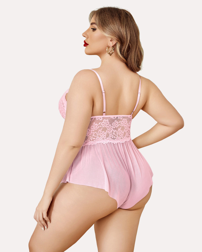 Plus Size Bodysuit Lace Teddy One Piece-lovelira