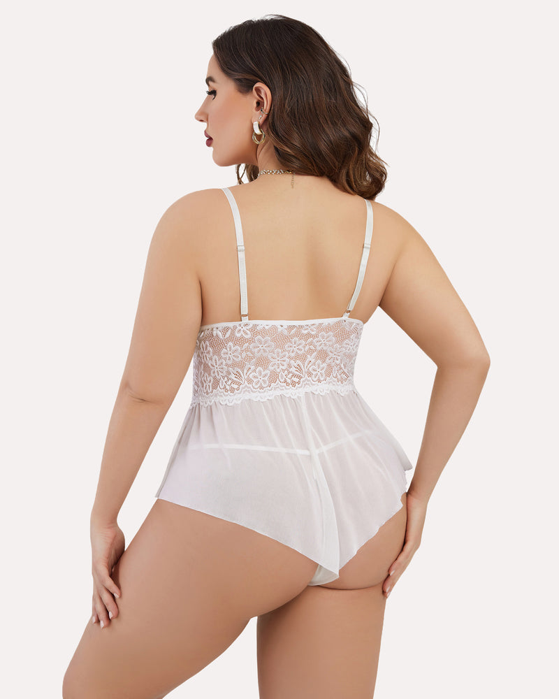 Plus Size Bodysuit Lace Teddy One Piece-lovelira