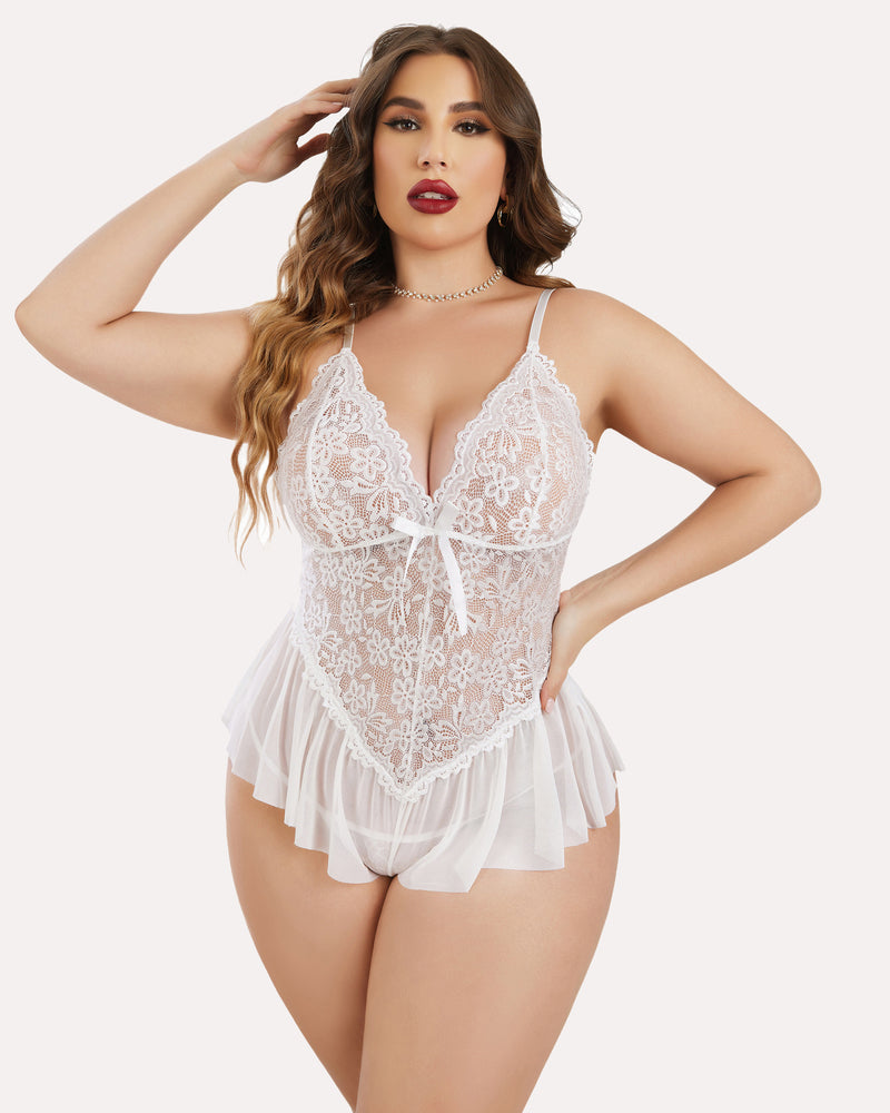 Plus Size Bodysuit Lace Teddy One Piece-lovelira
