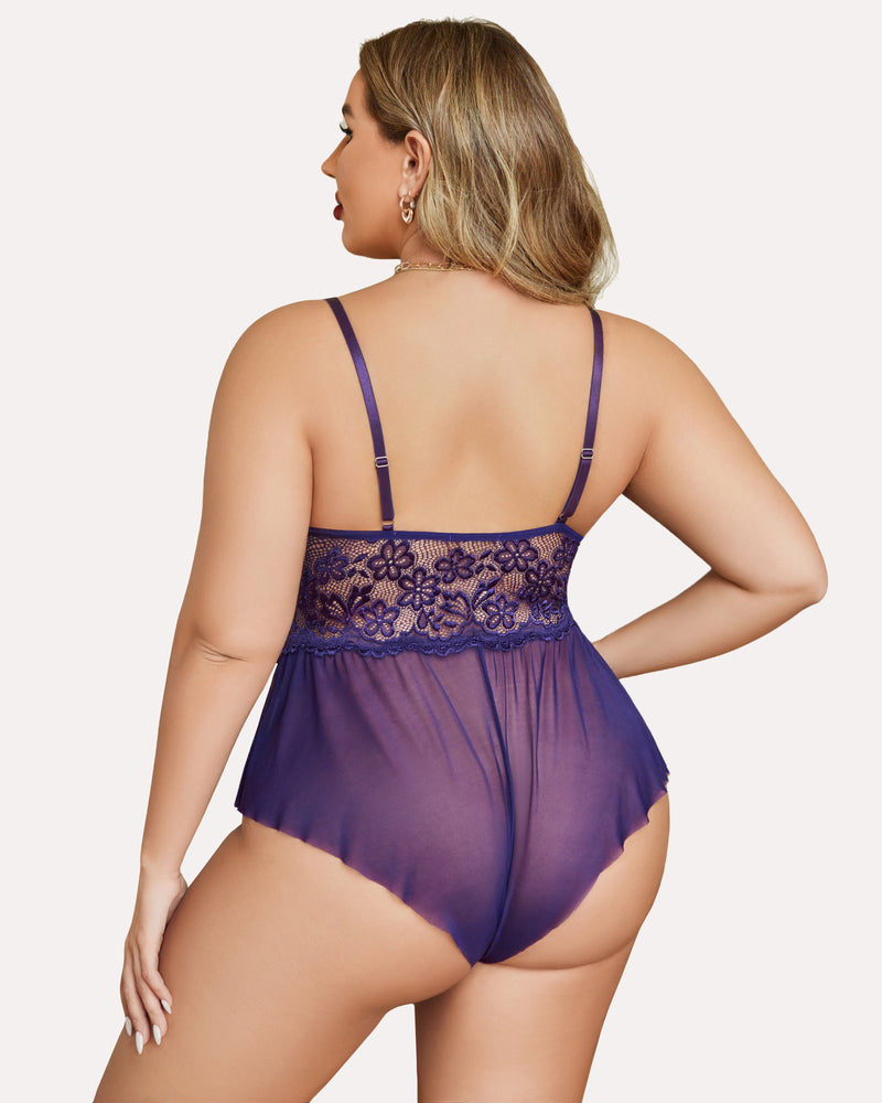 Plus Size Bodysuit Lace Teddy One Piece-lovelira