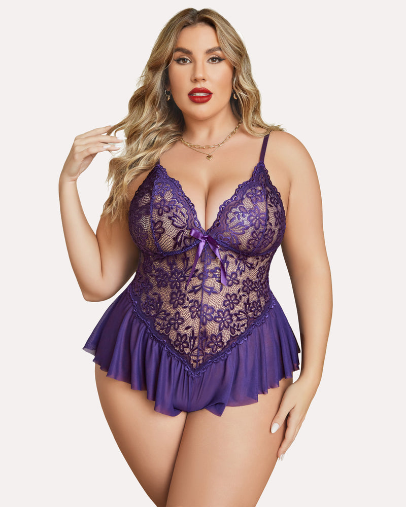 Plus Size Bodysuit Lace Teddy One Piece-lovelira