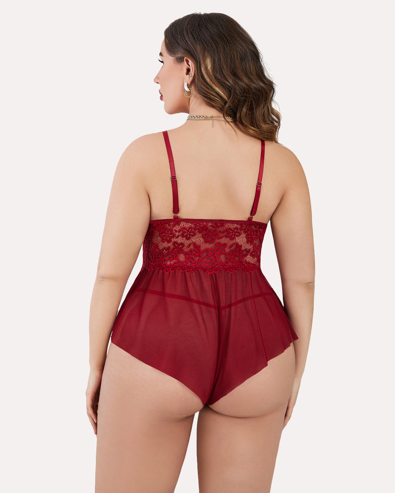 Plus Size Bodysuit Lace Teddy One Piece-lovelira
