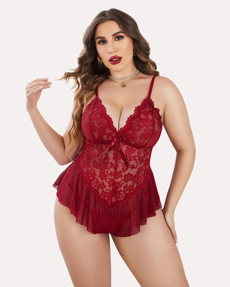 Plus Size Bodysuit Lace Teddy One Piece-lovelira