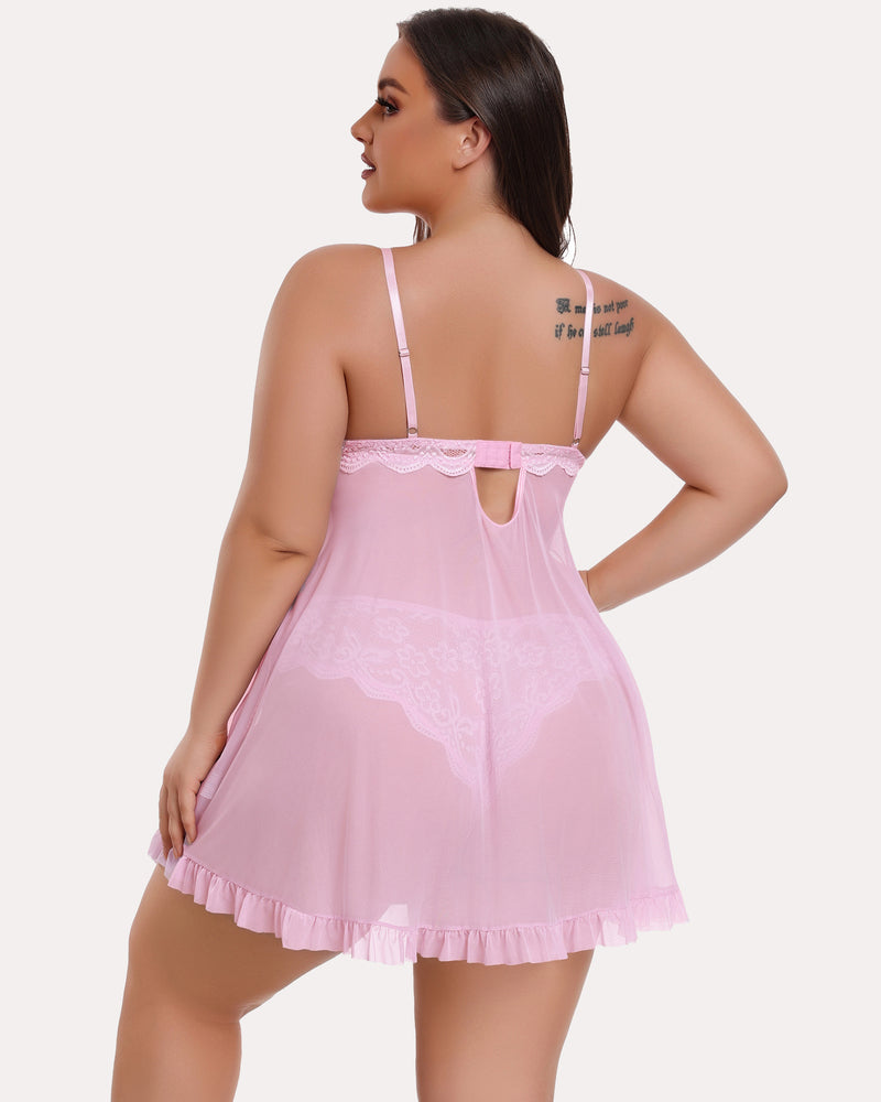 Plus Size Lace Open Front Babydoll-lovelira
