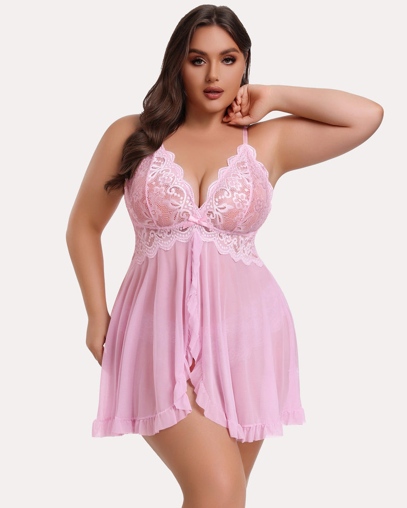 Plus Size Lace Open Front Babydoll-lovelira