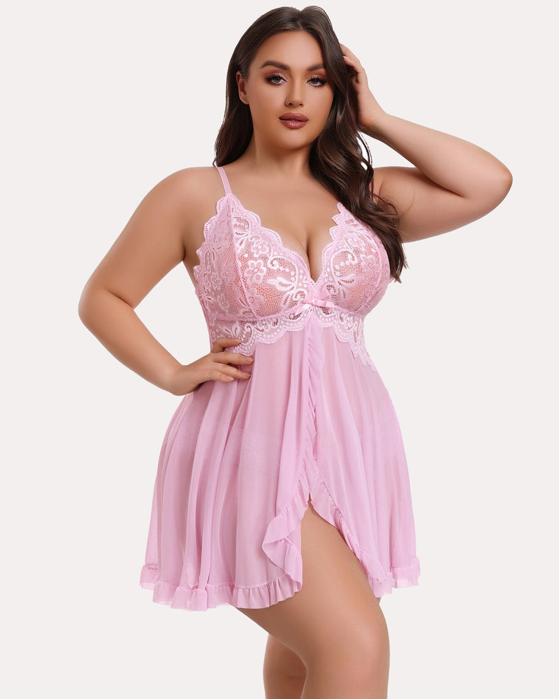 Plus Size Lace Open Front Babydoll-lovelira