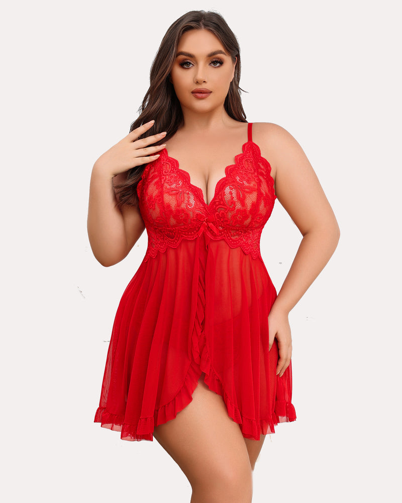 Plus Size Lace Open Front Babydoll-lovelira