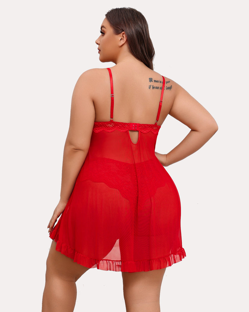 Plus Size Lace Open Front Babydoll-lovelira